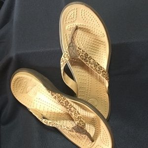 Crocs flip flops leopard print